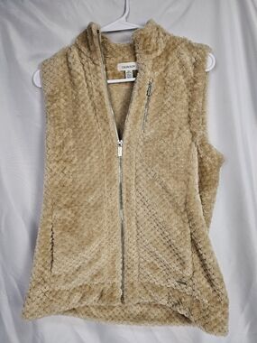 Calvin Klein Plush Faux Fur Zip-Up Vest in Beige
